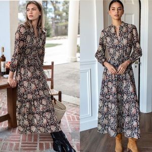 Emerson Fry Floral Long Sleeve Dress - Black and Cream